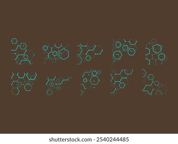 Hexagon Outline Corner Element Set