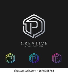 Diseño vectorial del logo Hexagon P Lettter para empresas de tecnología y más marcas
