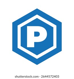 Hexagon Parking Sign Icon Blue P Symbol with Geometric Shape Design Vector