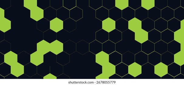 Patrón hexagonal, ciencia médica abstracta. Panal. Red de hexágonos geométricos. Fondo de Vector geométrico de desarrollo transformacional de negocio de química de moléculas. Fondo de hexágono amarillo