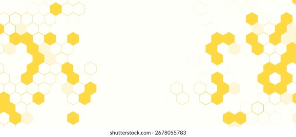 Patrón hexagonal, ciencia médica abstracta. Panal. Red de hexágonos geométricos. Fondo de Vector geométrico de desarrollo transformacional de negocio de química de moléculas. Fondo de hexágono amarillo