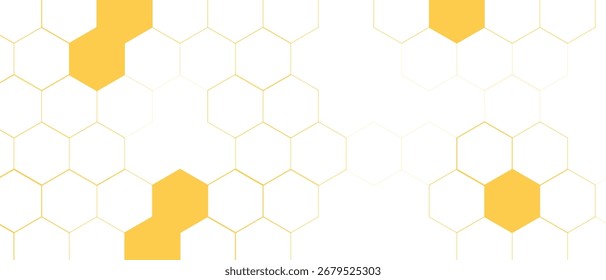 Hexagon-Muster, abstrakte medizinische Wissenschaft. Honigwabe. Geometrisches Hexagon-Netzwerk. Molekulare Chemie Business transformative Entwicklung geometrischen Vektorhintergrund. gelber Sechseck-Hintergrund