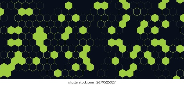 Patrón hexagonal, ciencia médica abstracta. Panal. Red de hexágonos geométricos. Fondo de Vector geométrico de desarrollo transformacional de negocio de química de moléculas. Fondo de hexágono amarillo