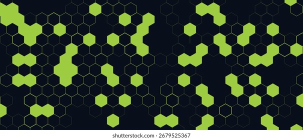 Patrón hexagonal, ciencia médica abstracta. Panal. Red de hexágonos geométricos. Fondo de Vector geométrico de desarrollo transformacional de negocio de química de moléculas. Fondo de hexágono amarillo