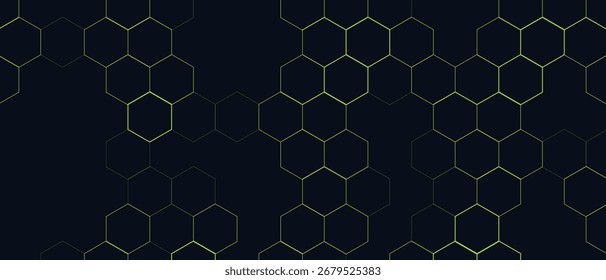 Padrão hexágono, ciência médica abstrata. Colmeia. Rede de hexágonos geométricos. Química de moléculas negócio desenvolvimento transformacional geométrico vetor fundo. Plano de fundo hexágono amarelo