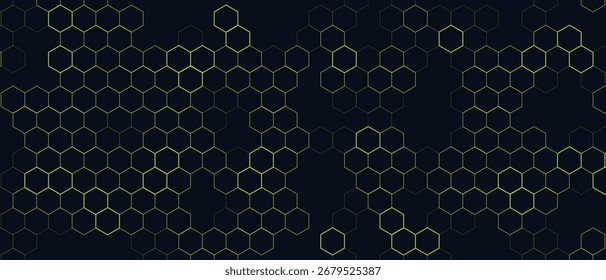 Hexagon-Muster, abstrakte medizinische Wissenschaft. Honigwabe. Geometrisches Hexagon-Netzwerk. Molekulare Chemie Business transformative Entwicklung geometrischen Vektorhintergrund. gelber Sechseck-Hintergrund