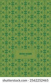 hexagon pattern with abstract ornaments and green leaf background