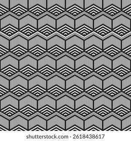 Hexagon pattern with black striped lines. Vector illustration