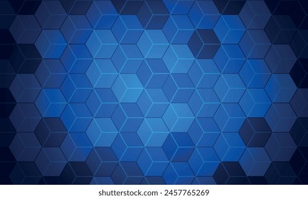 Hexagon pattern. Blue technology background. Texture of geometric shapes, hexagons. Lines, dots, cells, honeycombs.