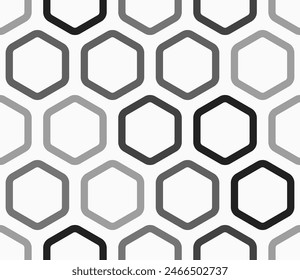 Hexagon Pattern. Bold rounded hexagon cells with padding. Grey color tones. Large hexagons. Seamless pattern. Tileable vector illustration.