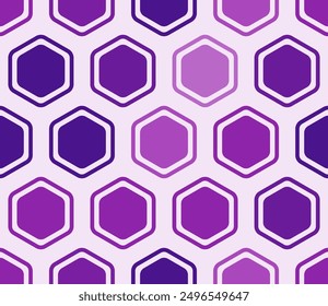 Hexagon Pattern. Bold rounded hexagons mosaic cells with padding and inner solid cells. Purple color tones. Large hexagons. Seamless pattern. Tileable vector illustration.