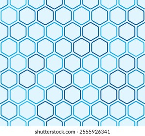 Hexagon pattern. Bold rounded hexagons mosaic pattern. Blue color tones. Hexagonal cells. Seamless design. Tileable vector illustration.