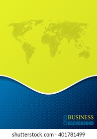 Hexagon pattern business brochure template design with world map and white shadow wave