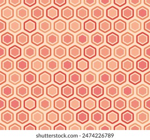 Diseño geométrico de patrón hexagonal. Celdas hexagonales redondeadas en negrita con relleno y celdas sólidas internas. Tonos de color naranja. Formas hexagonales. Patrón de mosaico. Ilustración vectorial sin costuras.