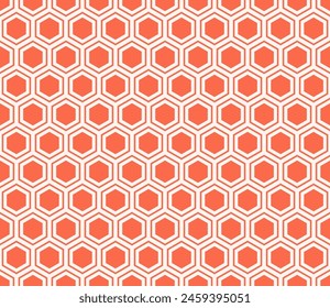 Diseño geométrico de patrón hexagonal. Color de coral en el fondo coincidente. Fondo de mosaico hexagonal con celdas sólidas internas. Formas hexagonales. Patrón sin costuras. Ilustración vectorial con mosaico.