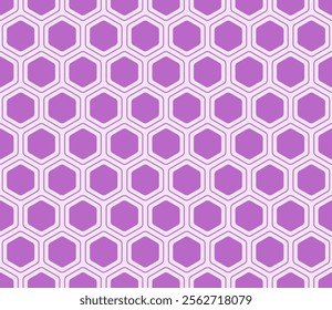 Hexagon pattern geometric design. Purple color on matching background. Rounded hexagons mosaic pattern with inner solid cells. Hexagonal cells. Seamless design. Tileable vector illustration.