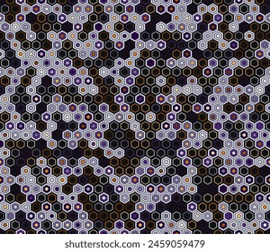 Hexagon Pattern. Geometric elements of varied style and color. Hexagon shapes. Tileable pattern. Seamless background. Classy vector illustration.