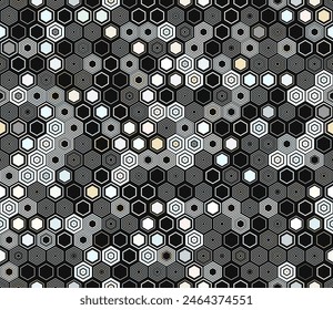 Hexagon Pattern. Geometric elements of varied style and color. Honeycomb geometric shapes. Tileable pattern. Seamless background. Classy vector illustration.