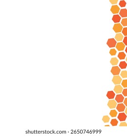 Hexagon pattern with honeycomb, cartoon bees. Vector illustration, geometric texture. Design template for invitation, card. Doodle style. Background with copy space.