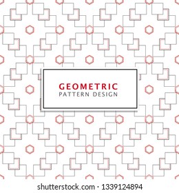 Hexagon Pattern. Red Black shape seamless background pattern in eps file.  Abstract line design in vector. Geometric cube background for business. Isometric pattern for game background or gift wrap