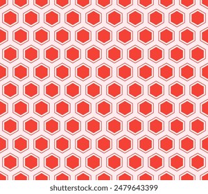 Patrón hexagonal. Color rojo en el fondo a juego. Células de mosaico hexagonal con relleno y células sólidas internas. Formas hexagonales. Patrón sin costuras. Ilustración vectorial con mosaico.