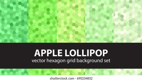 Hexagon pattern set Apple Lollipop. Vector seamless geometric backgrounds