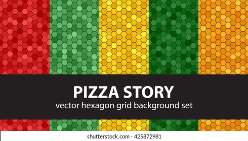 Hexagon pattern set "Pizza Story". Vector seamless geometric backgrounds
