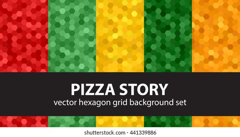 Hexagon pattern set "Pizza Story". Vector seamless geometric backgrounds