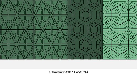 Hexagon pattern. set of seamless ornament. vector illustration. modern wallpaper. For design, background fills, card, banner. green color