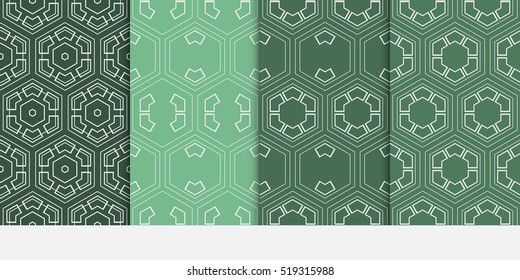Hexagon pattern. set of seamless ornament. vector illustration. modern wallpaper. For design, background fills, card, banner. green color
