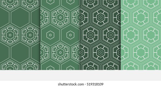 Hexagon pattern. set of seamless ornament. vector illustration. modern wallpaper. For design, background fills, card, banner. green color