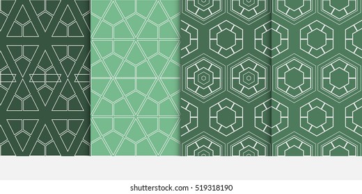 Hexagon pattern. set of seamless ornament. vector illustration. modern wallpaper. For design, background fills, card, banner. green color