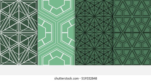 Hexagon pattern. set of seamless ornament. vector illustration. modern wallpaper. For design, background fills, card, banner. green color