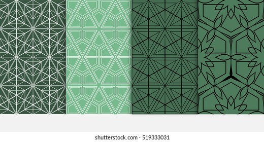Hexagon pattern. set of seamless ornament. vector illustration. modern wallpaper. For design, background fills, card, banner. green color