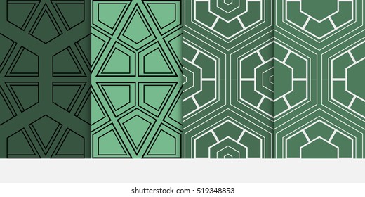 Hexagon pattern. set of seamless ornament. vector illustration. modern wallpaper. For design, background fills, card, banner. green color