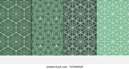 Hexagon pattern. set of seamless ornament. vector illustration. modern wallpaper. For design, background fills, card, banner. green color