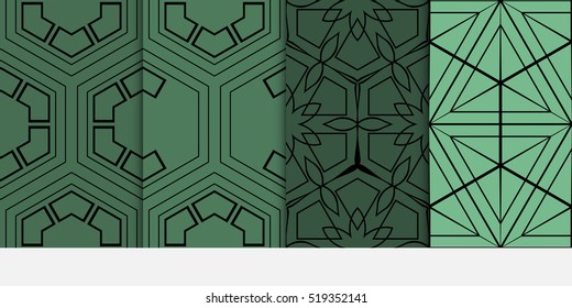 Hexagon pattern. set of seamless ornament. vector illustration. modern wallpaper. For design, background fills, card, banner. green color