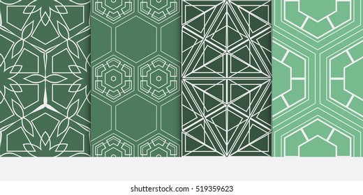 Hexagon pattern. set of seamless ornament. vector illustration. modern wallpaper. For design, background fills, card, banner. green color