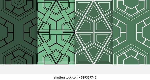 Hexagon pattern. set of seamless ornament. vector illustration. modern wallpaper. For design, background fills, card, banner. green color