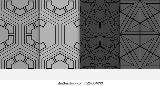 Hexagon pattern. set of seamless ornament. vector illustration. modern wallpaper. For design, background fills, card, banner. grey color
