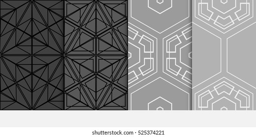 Hexagon pattern. set of seamless ornament. vector illustration. modern wallpaper. For design, background fills, card, banner. grey color