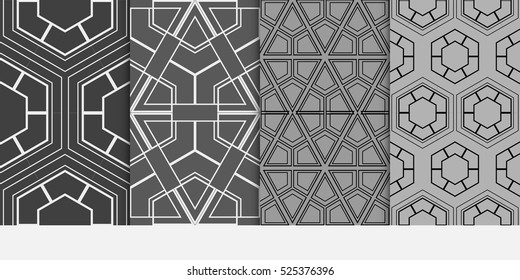 Hexagon pattern. set of seamless ornament. vector illustration. modern wallpaper. For design, background fills, card, banner. grey color