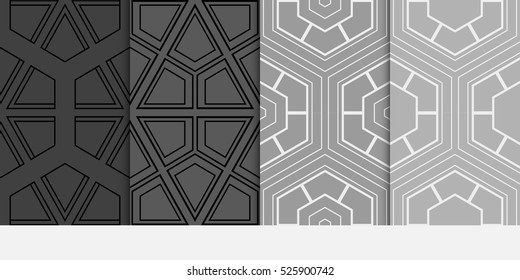 Hexagon pattern. set of seamless ornament. vector illustration. modern wallpaper. For design, background fills, card, banner. grey color