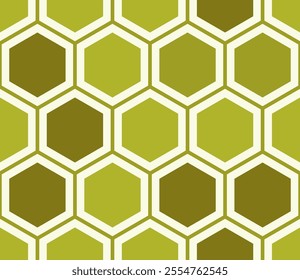 Hexagon Pattern. Simple hexagon pattern with inner solid cells. Olive color tones. Large hexagons. Seamless design. Tileable vector illustration.