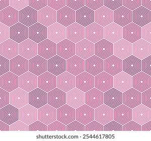 Hexagon Pattern. Stacked hexagons mosaic pattern. Pink color tones. Hexagonal cells. Seamless design. Tileable vector illustration.