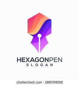 hexagon pen colorful logo design