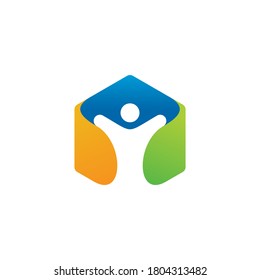 Hexagon People Fit Logo Template Design Vector