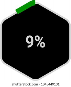 hexagon percentage diagram showing 09% ready-to-use for web design, user interface (UI) or infographic - indicator with green and black.