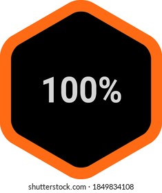 hexagon percentage diagram showing 100% ready-to-use for web design, user interface (UI) or infographic - indicator with orange and black.