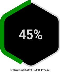 hexagon percentage diagram showing 45% ready-to-use for web design, user interface (UI) or infographic - indicator with green and black.